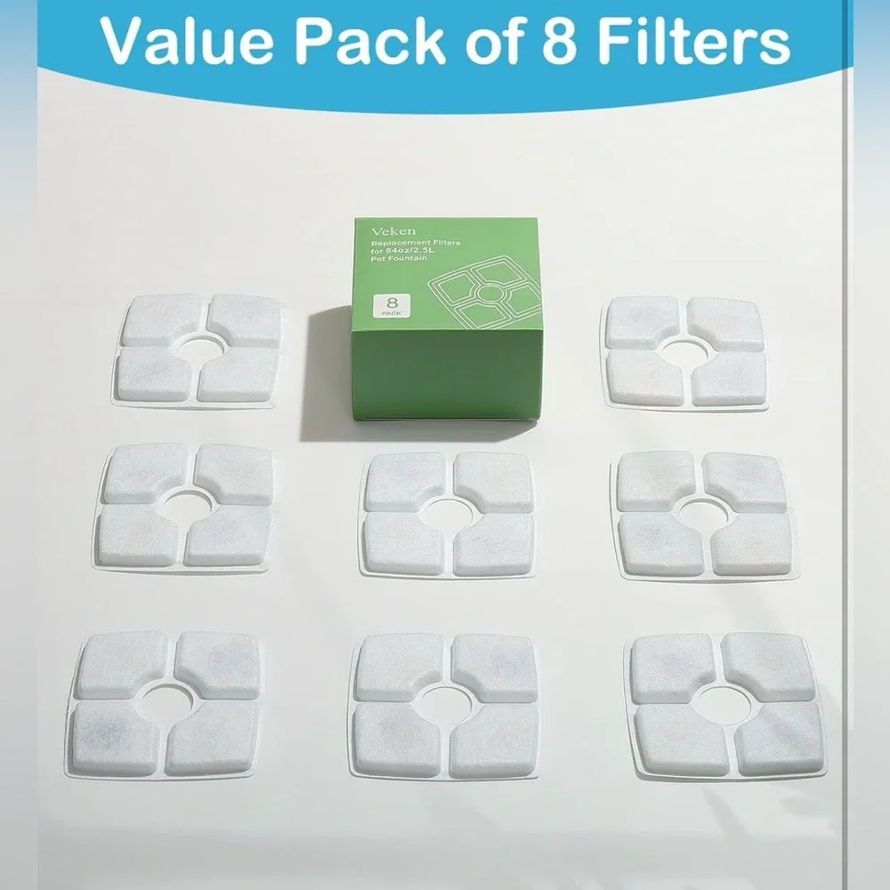 Veken 8 Pack Replacement Filters for 84oz/2.5L Automatic Pet Fountain Dispenser